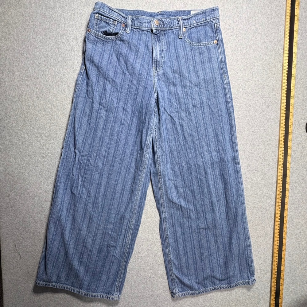 Gap Baggy Mid Rise Ultrasoft Denim Jeans Striped Wide Leg Blue Womens 30 10R